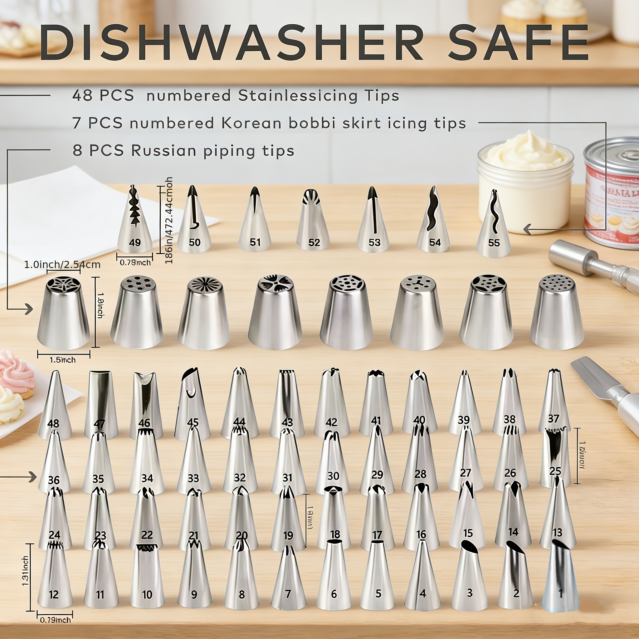 Image of 63pcs Stainless Steel Piping Nozzle Set: 48 Classic Flower Patterns+7 Korean Style Skirt Edges+8 Three-dimensional Flowers, Essential For Professional Baking
