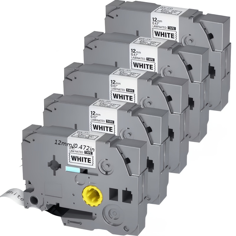 TEMU Lot de 5 recharges de ruban compatibles pour étiqueteuse Brother - Étiquettes en papier thermique noir sur blanc TZE-231/TZ-231/Tz231, adaptées