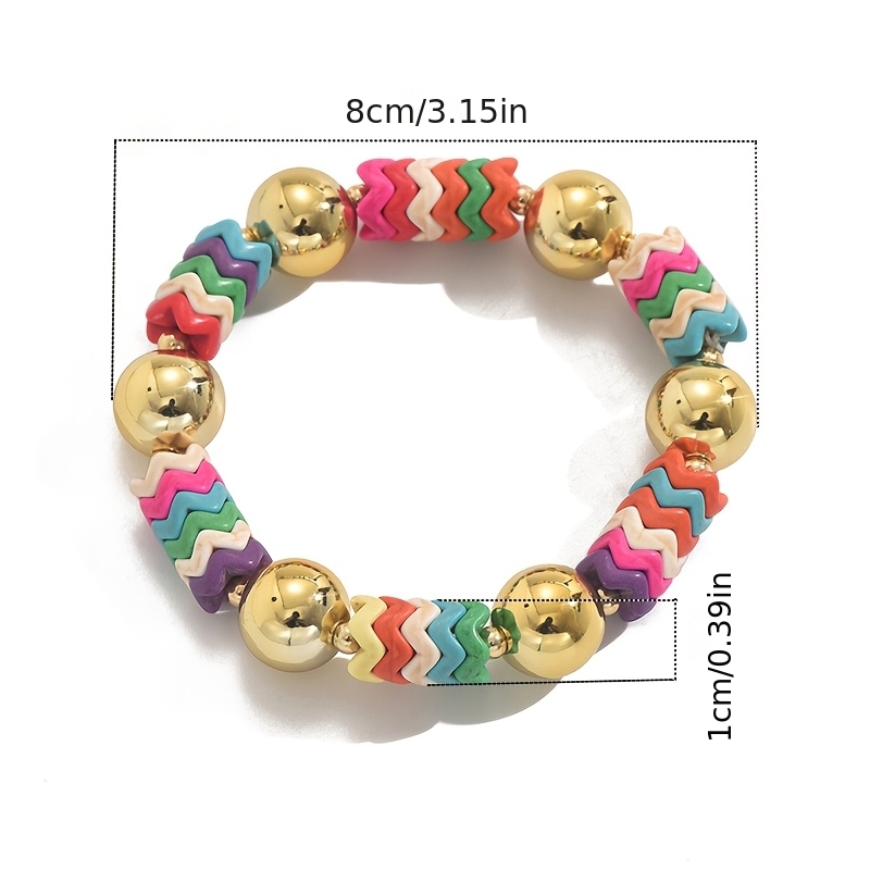Colorful Wavy Multicolor Bead Bracelet, Women's Accessory