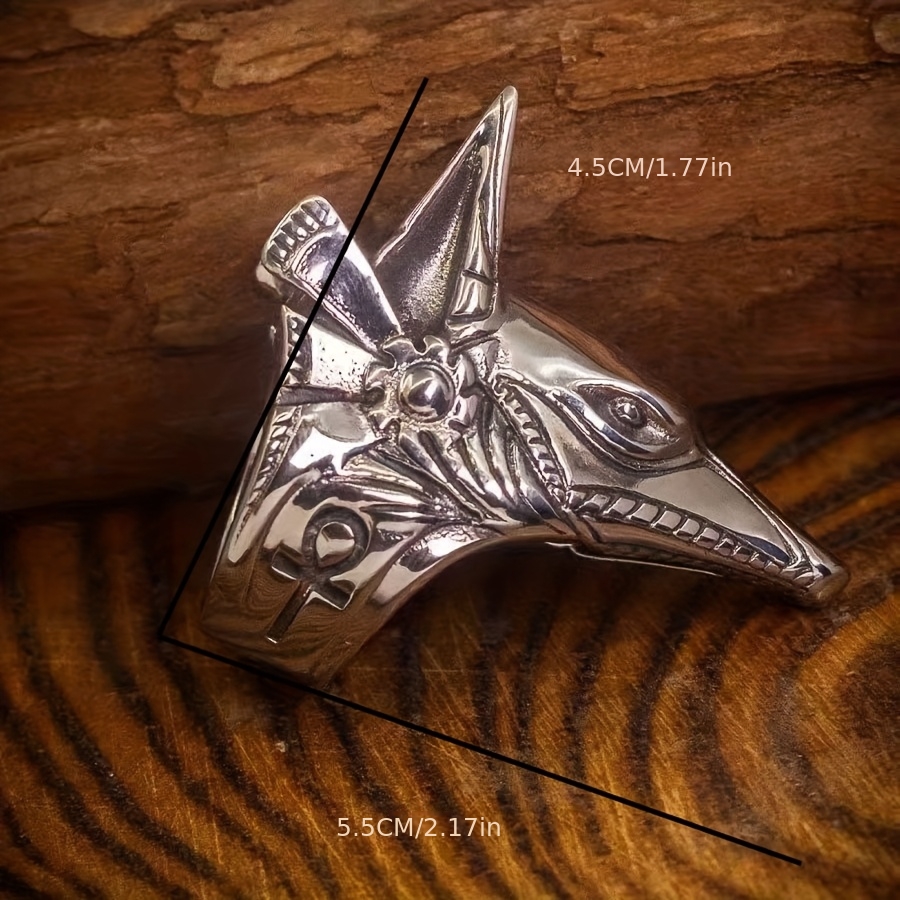 Men's Large Anubis Ring, Egyptian God Design, Hip-Hop Style