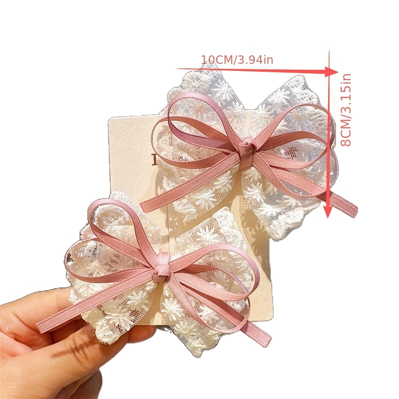 2pcs of lace ribbon bow hair for little elegant lace hair clips handmade high end side hairpins   decorations Product details 3