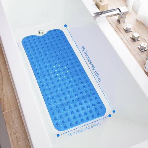 40 x 16 non slip bathtub mat extra long bath tub shower mat with 200 strong suction cups drain holes machine washable bpa free anti mold bathroom safety mat for elderly