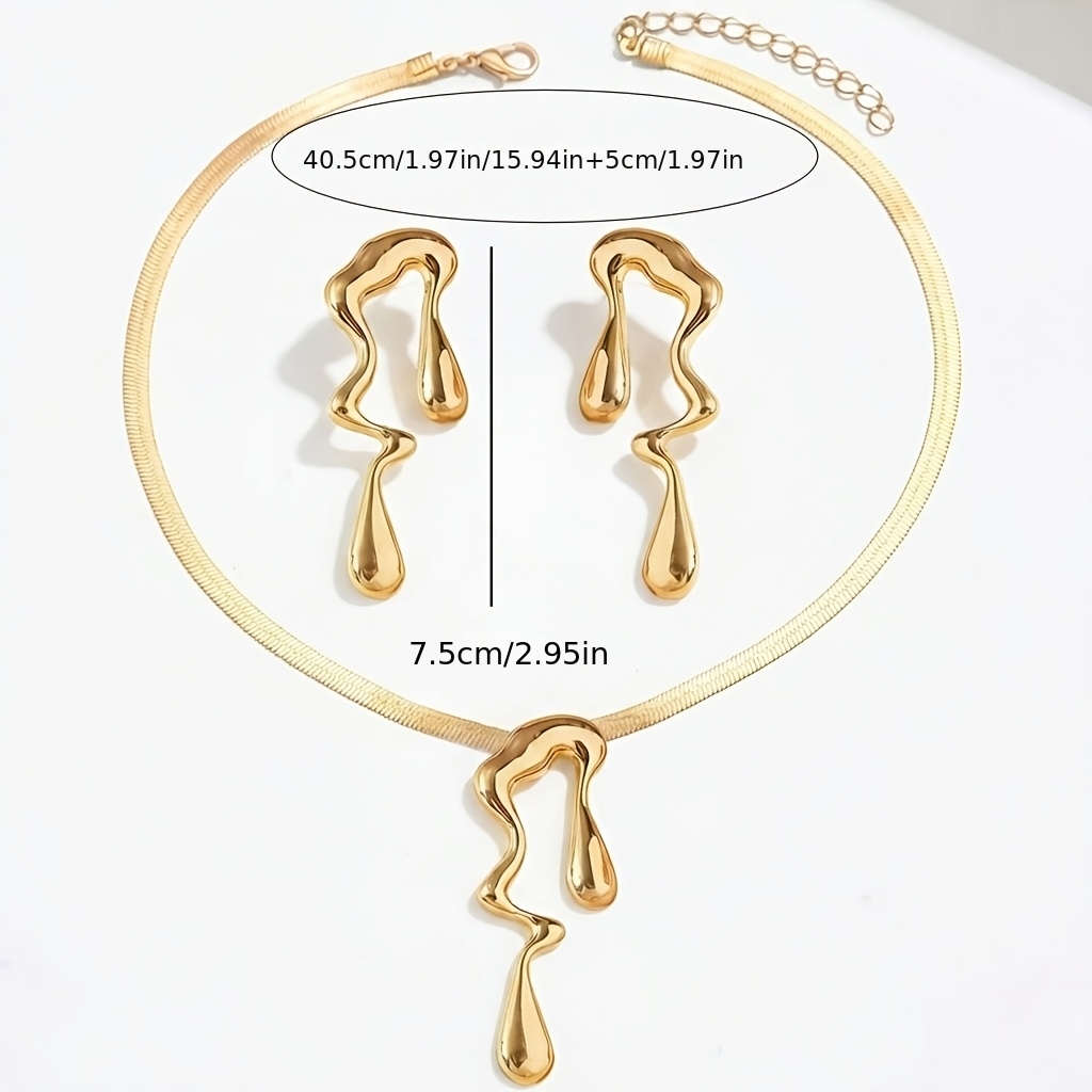 2pcs Golden Liquid Flow & Irregular Teardrop Pendant Set