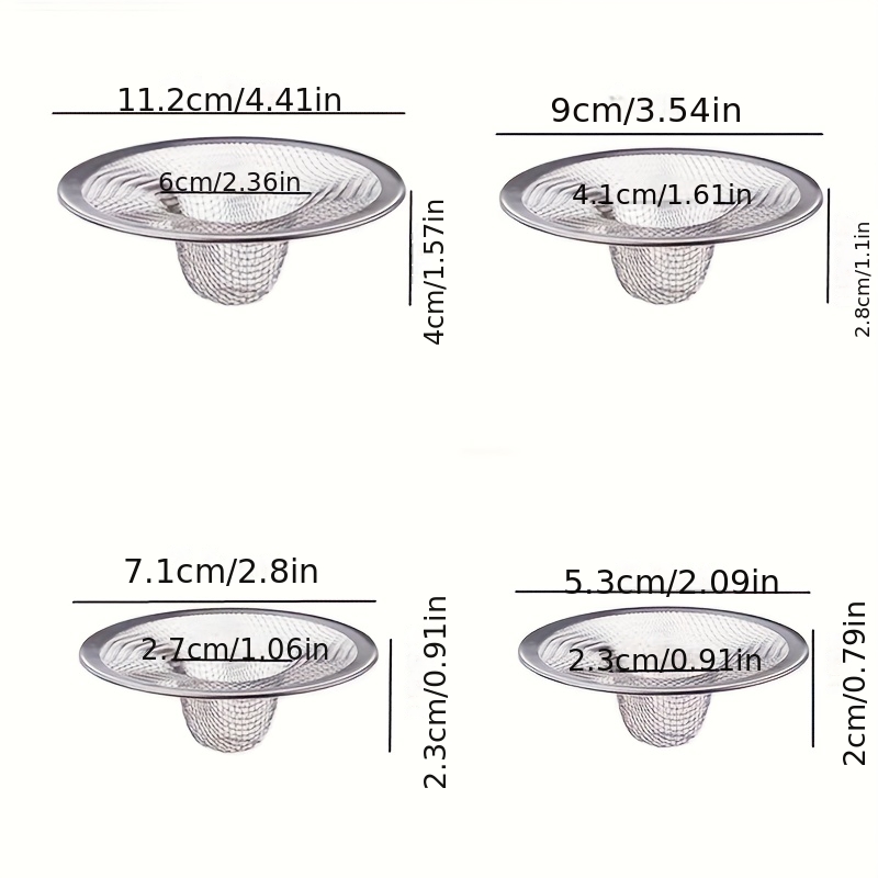 Image of 4pcs Stainless Steel Sink Strainer Set, Including Bathtub Drain, Hair Catcher, Garbage Disposal Filter, And Drain Cover. Suitable For Most Kitchen And Bathroom Sinks, In 4 Different Sizes
