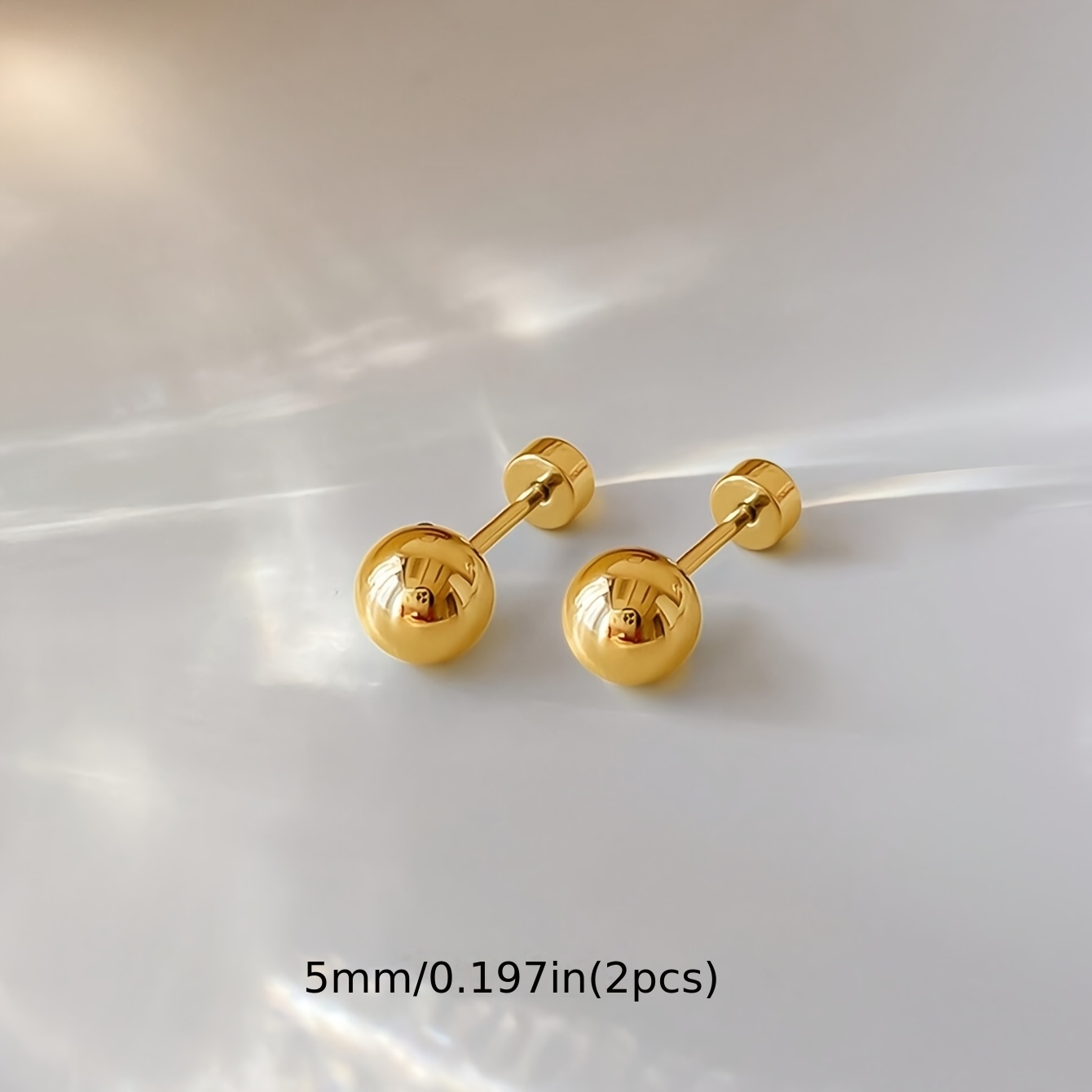 TEMU 1 Pair Elegant Steel Polished Ball Stud Earrings, Spiral Post Flat Hypoallergenic Ear Care, Suitable For Shower To Remove - Easy Exquisite