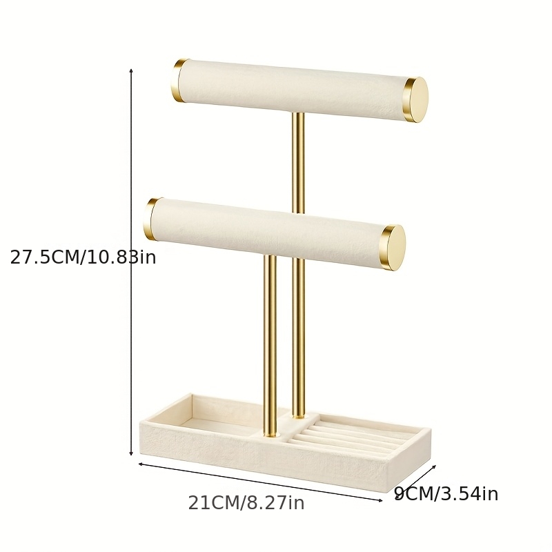 E-shop 2-stöckiger Schmuck Organizer mit beigem Samt, eleganter Armband, Halsketten, Ring-Display-Ständer, robuste -Konstruktion für Zuhause, Boutique