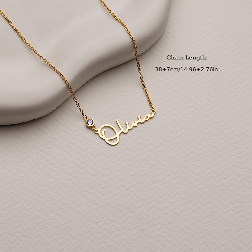 Women's Personalized Stainless Steel Birthstone Name Necklace, Birthday Gift
