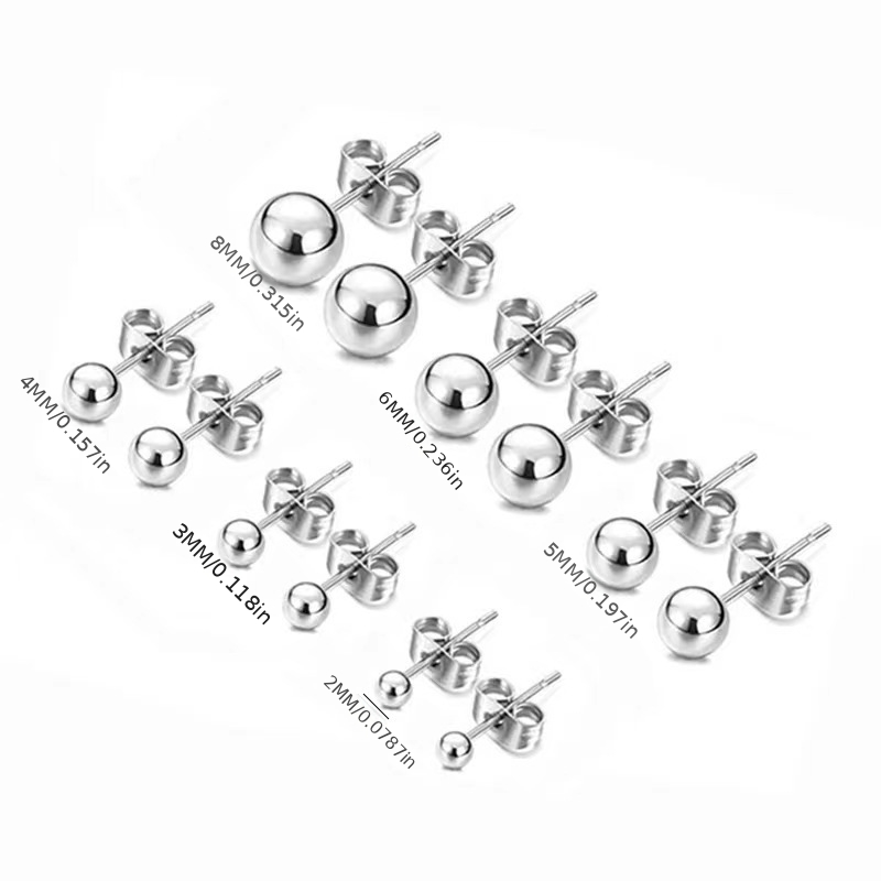5 Pairs Minimalist Classic Round Ball Stud Earrings, Unisex
