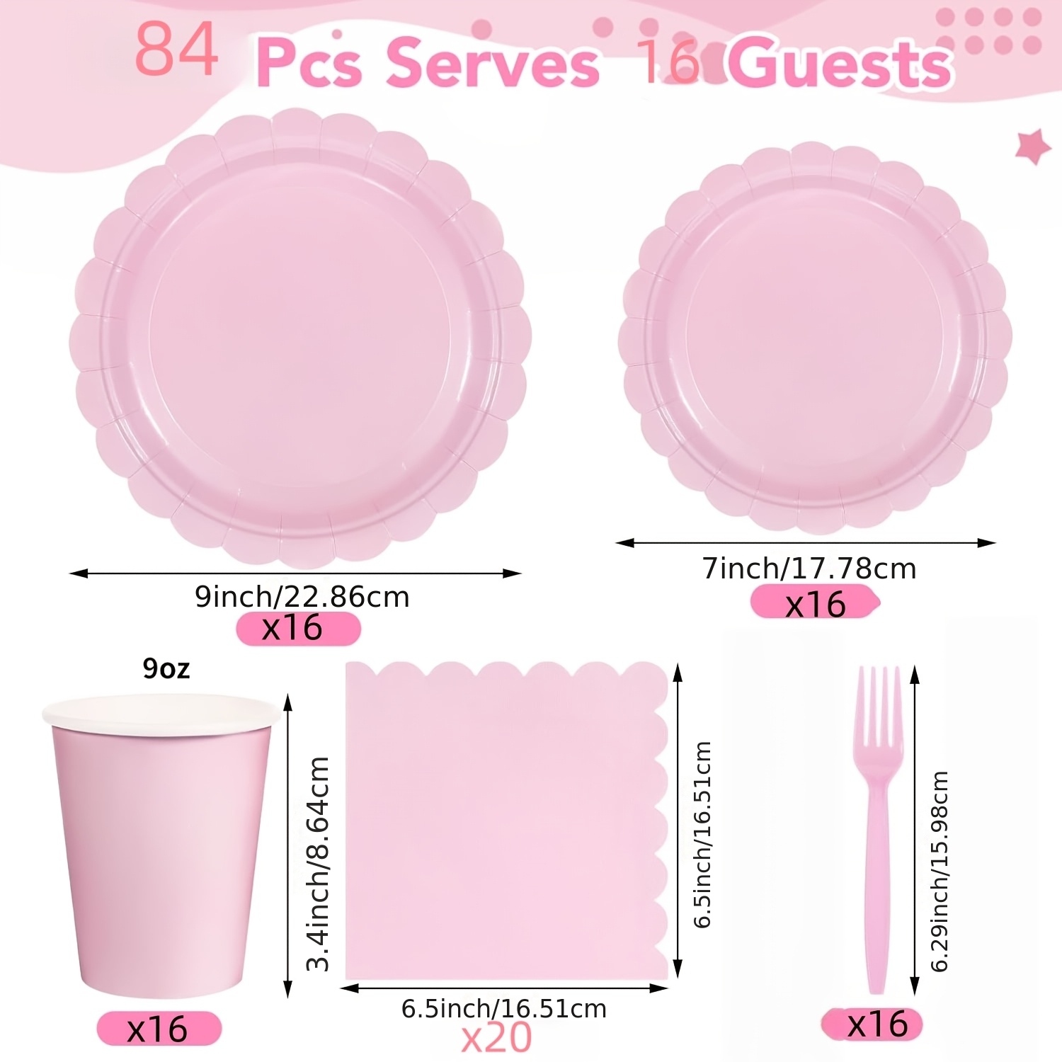 TEMU Ensemble de 84 plateaux en papier rose, comprenant des plateaux de fête ondulés, des serviettes de table et un ensemble de vaisselle adapté aux