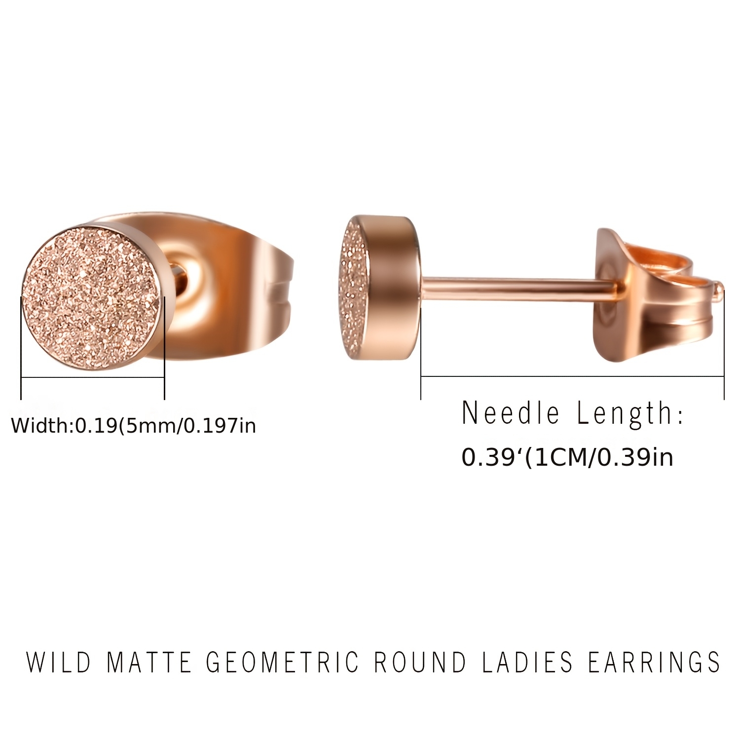 4-8mm Size , Men's And Women's Cylindrical Stud Earrings, Stainless Steel Material, Rose Golden Color, Jewelry Gift