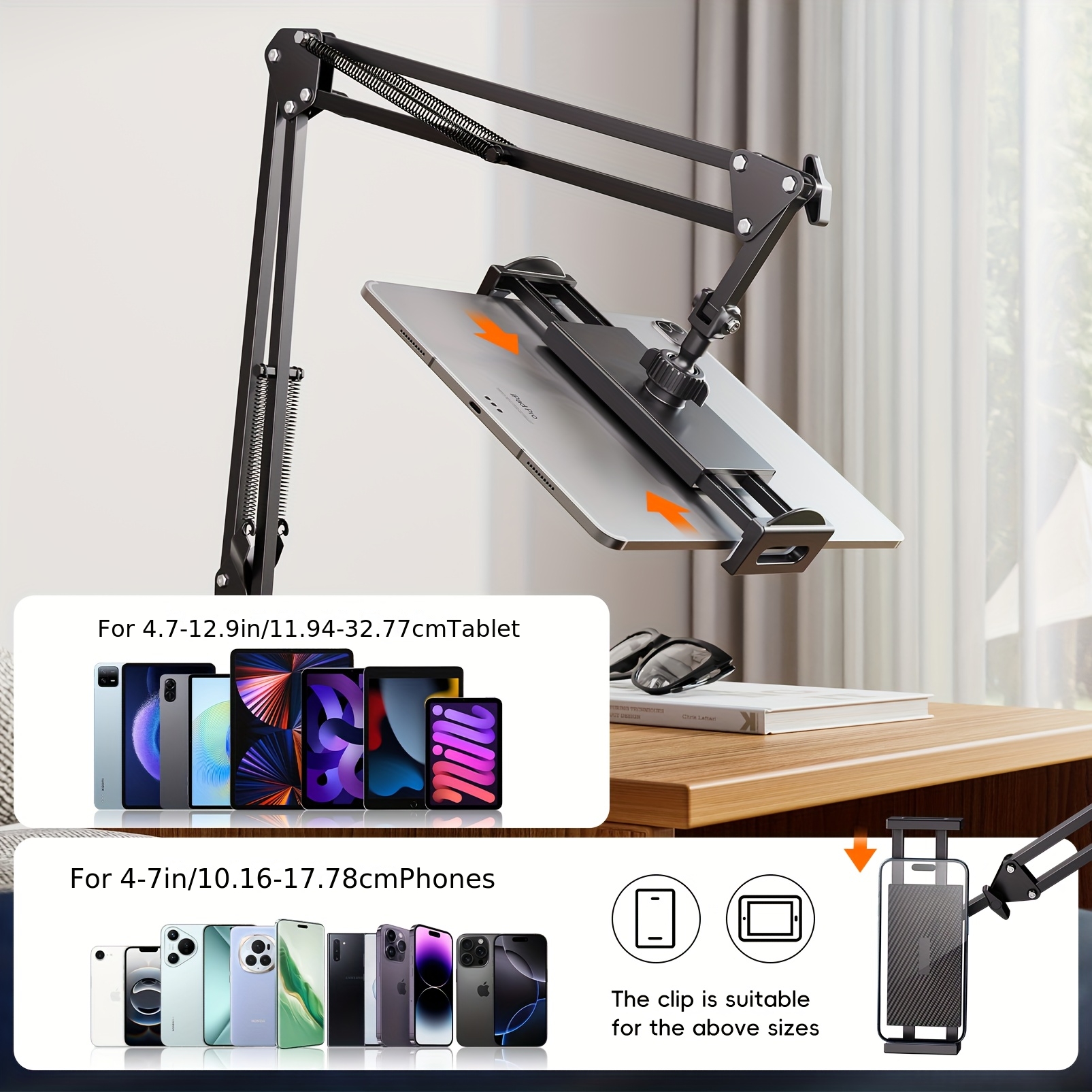 Robotic Arm, Mobile Phone Tablet Holder, Newly Upgraded Pro Model, ABS Carbon Steel, Supports 360° Rotation 180° Folding, Easy to Install, Suitable for Most Mobile Phones and Tablets