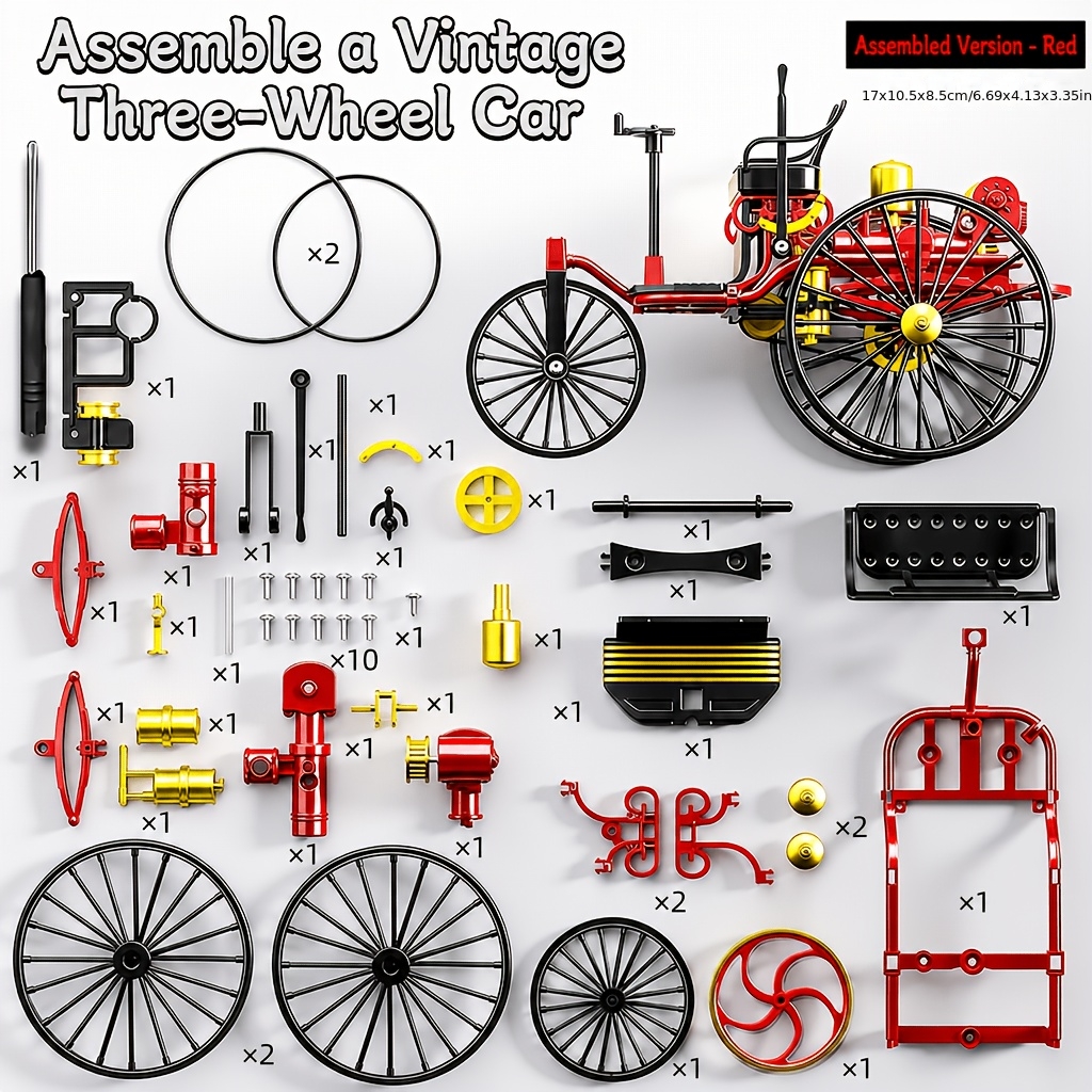 TEMU 51pcs Alloy Three-wheeled Vintage Classic Car Simulation Model High-quality Ornament
