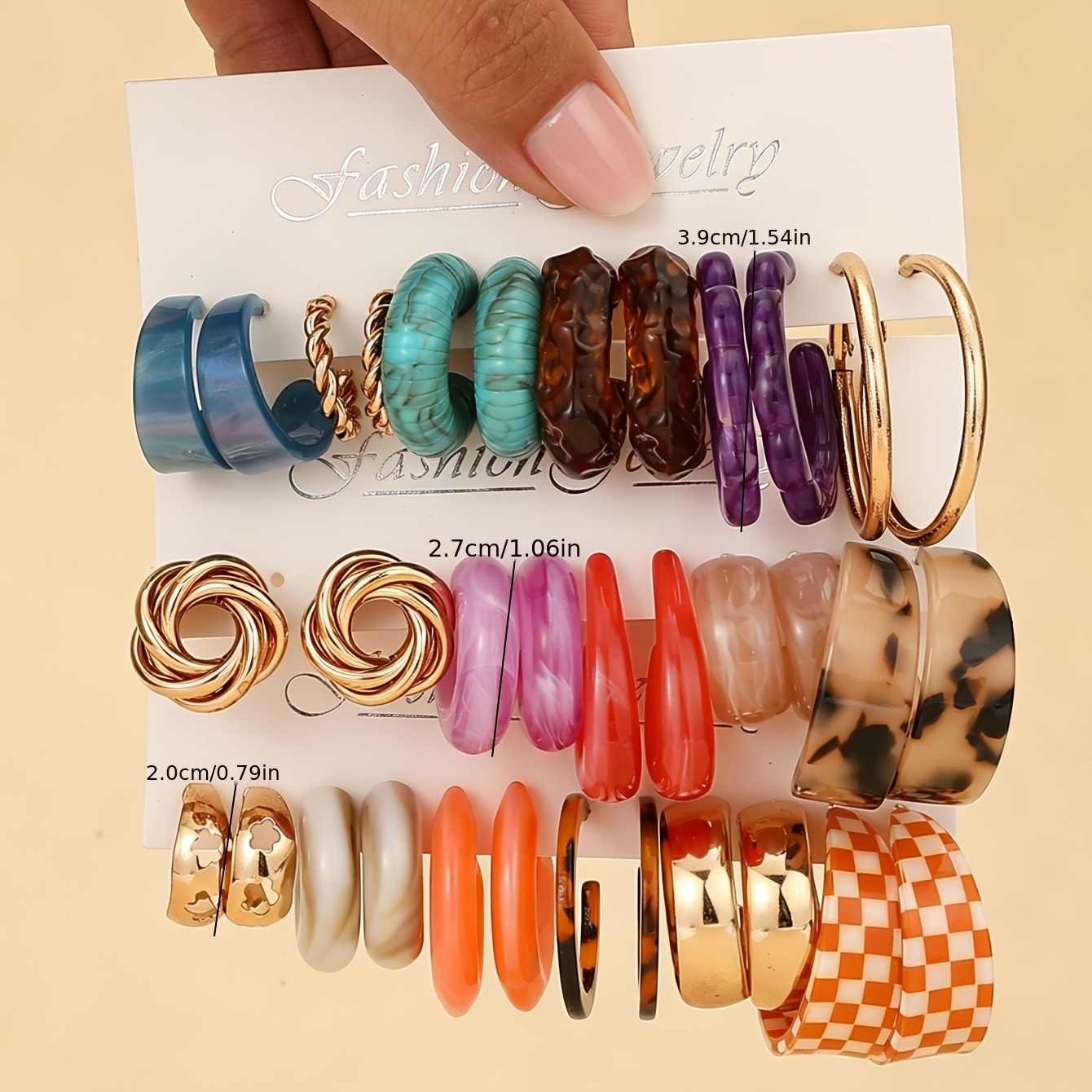 5pc Trendy Acrylic Earring Set, Marble & Checkerboard Patterns