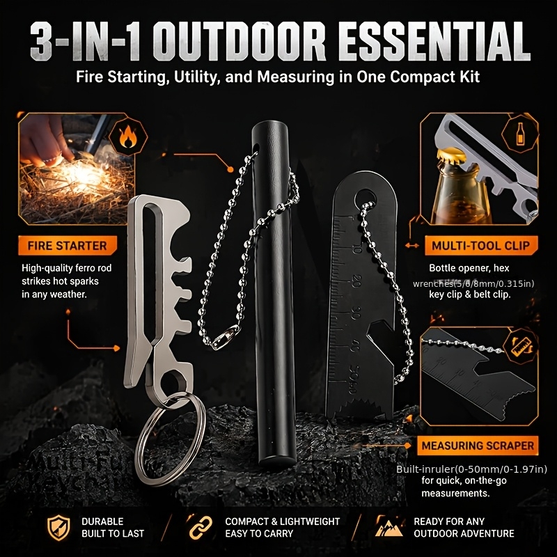 Multi-Function Fire Starter Keychain Tool