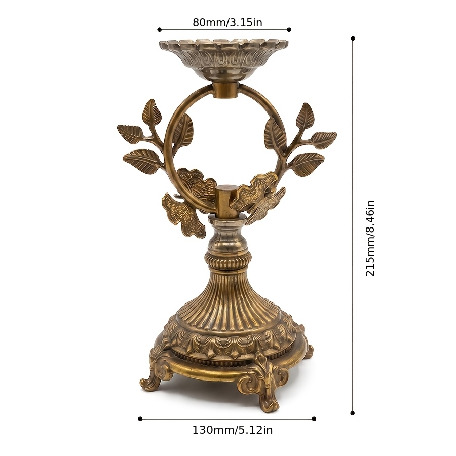 Vintage Distressed Brass Carved Candelabra, European Style Metal Leaf Design Candle Holder, Three-Legged Base Tabletop Decorative Ornament