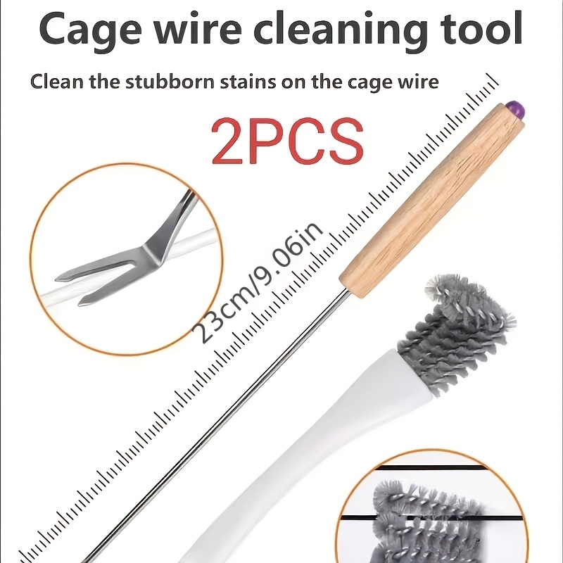 Image of 2pcs Bird Cage Cleaning Tool Set, Cage Mesh Waste Fork, Elbow Brush & Bottom Cleaning Shovel, Cleans Bird & Narrow Corners, Bird Cage Additions For Budgies, Cockatiels