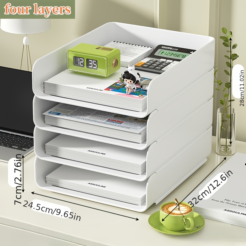 Stackable White Desktop Storage Rack For A4 Paper, Books, Glasses, Watches, And Stationery Organizer, Suitable For Office And Dorm Additions, Home Organization And Storage Items