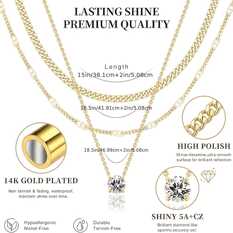 3pc Women's Layered Necklace Set, 18K Gold-Plated