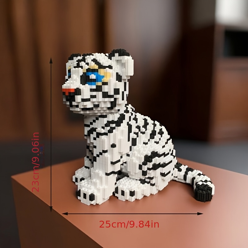 Image of White Tiger Building Blocks, Fine Micro-particle Bricks, Student Time-passing Stress-relief Figure, Holiday Gift