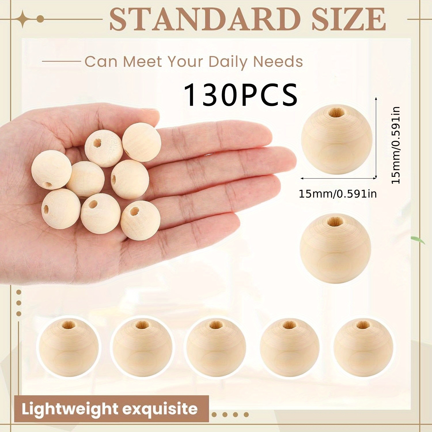 TEMU 130pcs Perles rondes de 15 mm faites à , lot cadeau printemps-été, utilisables pour sac à dos, bracelet, bijoux, variétés de perles