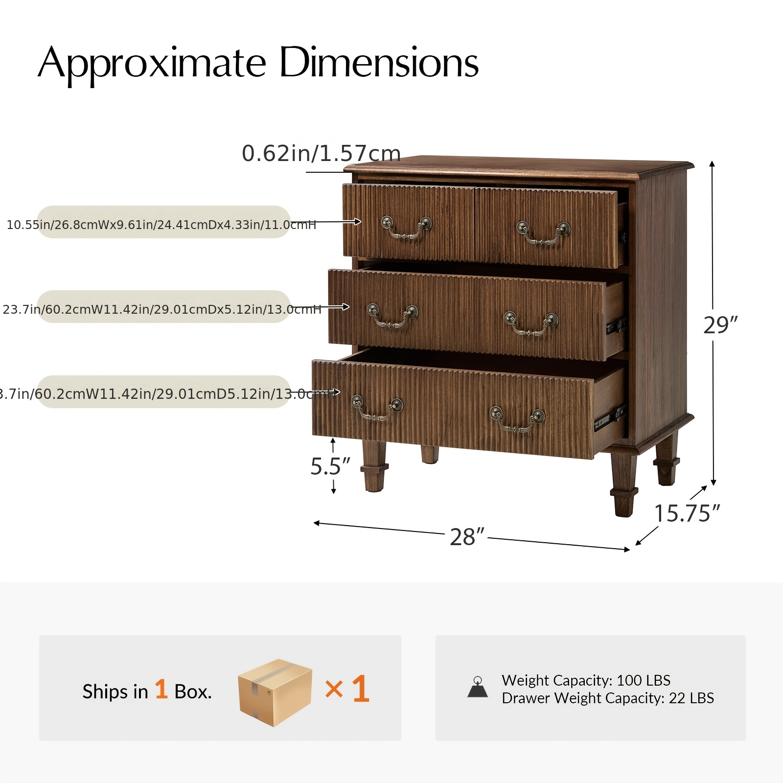 French Country 3-Drawer End Table with Paulownia Wood - Space-Saving 30-Inch Rustic Nightstand, Assembly for Living Room, Bedroom, Entryway - Compact Storage Furniture ( Wood Grain)