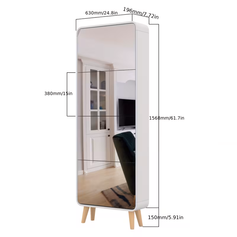 your entryway 4 drawer mirrored shoe cabinet space saving narrow organizer with flip lids wood legs hidden storage for up to 16 pairs of shoes modern Product details 0