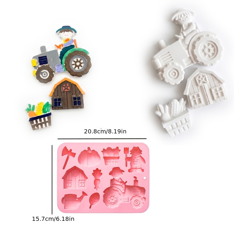TEMU Resin Silicone Mold 9pcs Farm-style Decorative Figurine Plaster Candle Mold For Doodling, Coloring, Holiday Birthday Gifts, Home Desktop, Wall,
