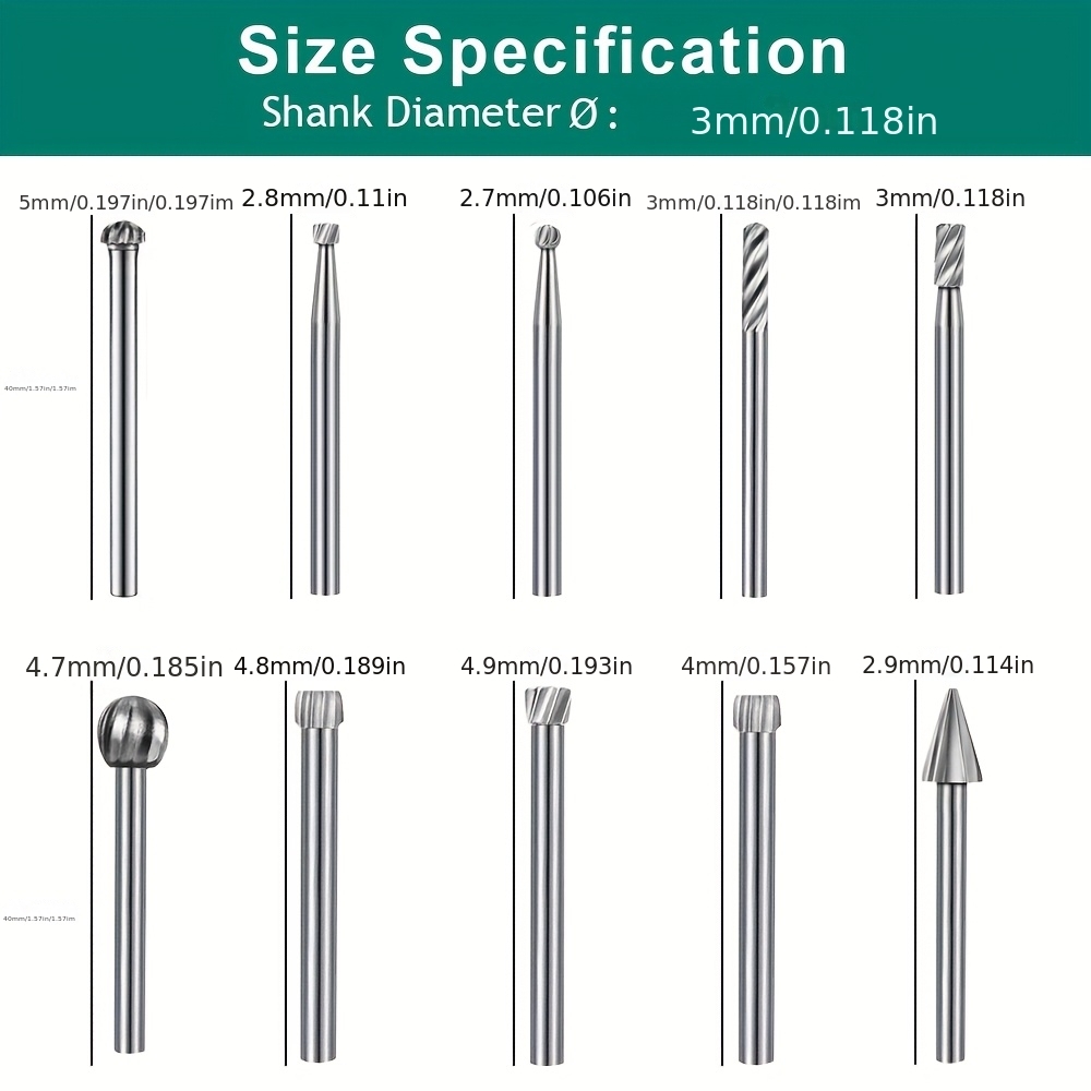 DLtools 10pcs Double Cut Tungsten Carbide Rotary Burr Set, Metal
