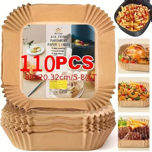 110pcs of air fryer specific paper disposable air fryer liners non stick disposable air fryer liners 8 inch unbleached baking paper suitable for air fryers with 5 to 8 quart capacity suitable for baking and microwave heating