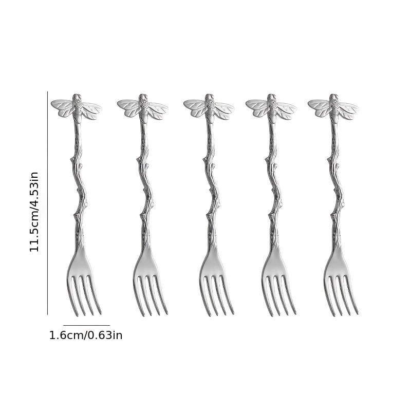TEMU | -embellished Dessert Forks | Set Of 5 | Essential For Elegant Afternoon And Sophisticated Garden Receptions | Woodland-inspired Flatware For