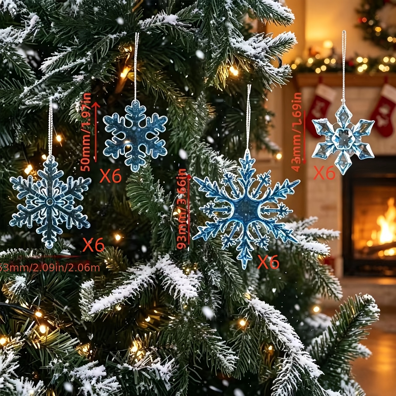 TEMU 24pcs Blue Acrylic Snowflake Decoration Set - Transparent Crystal Texture Hanging Ornament - Christmas Tree Decoration Pendant