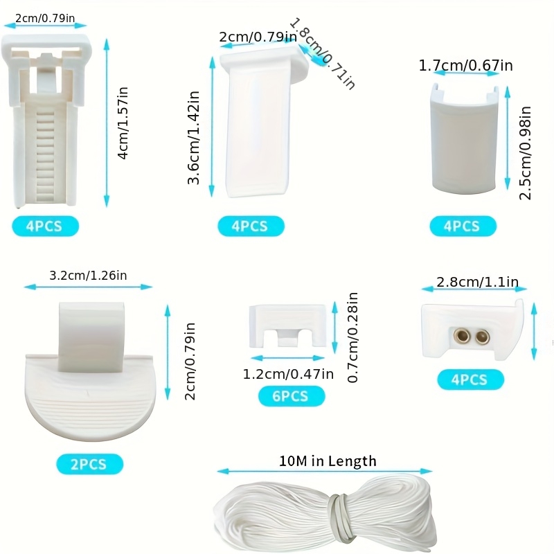 24pcs Blinds Replacement Additions And 10m Rope Kit, Special For Roller Shades And Window Screens, Rust-proof Reinforced And No-drill Quick Replacement