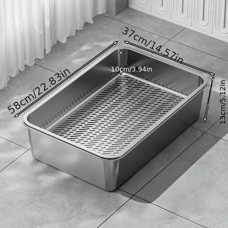TEMU Stainless Steel Cat Litter Box, Stainless Steel Double-layer Cat Litter Box, Double-layer Separated Stainless Steel Cat Litter Box. Large Space