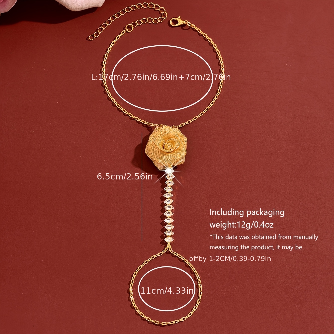 Women's Elegant Rose-Shaped Integrated Back-of-Hand Chain, Light Luxury Design