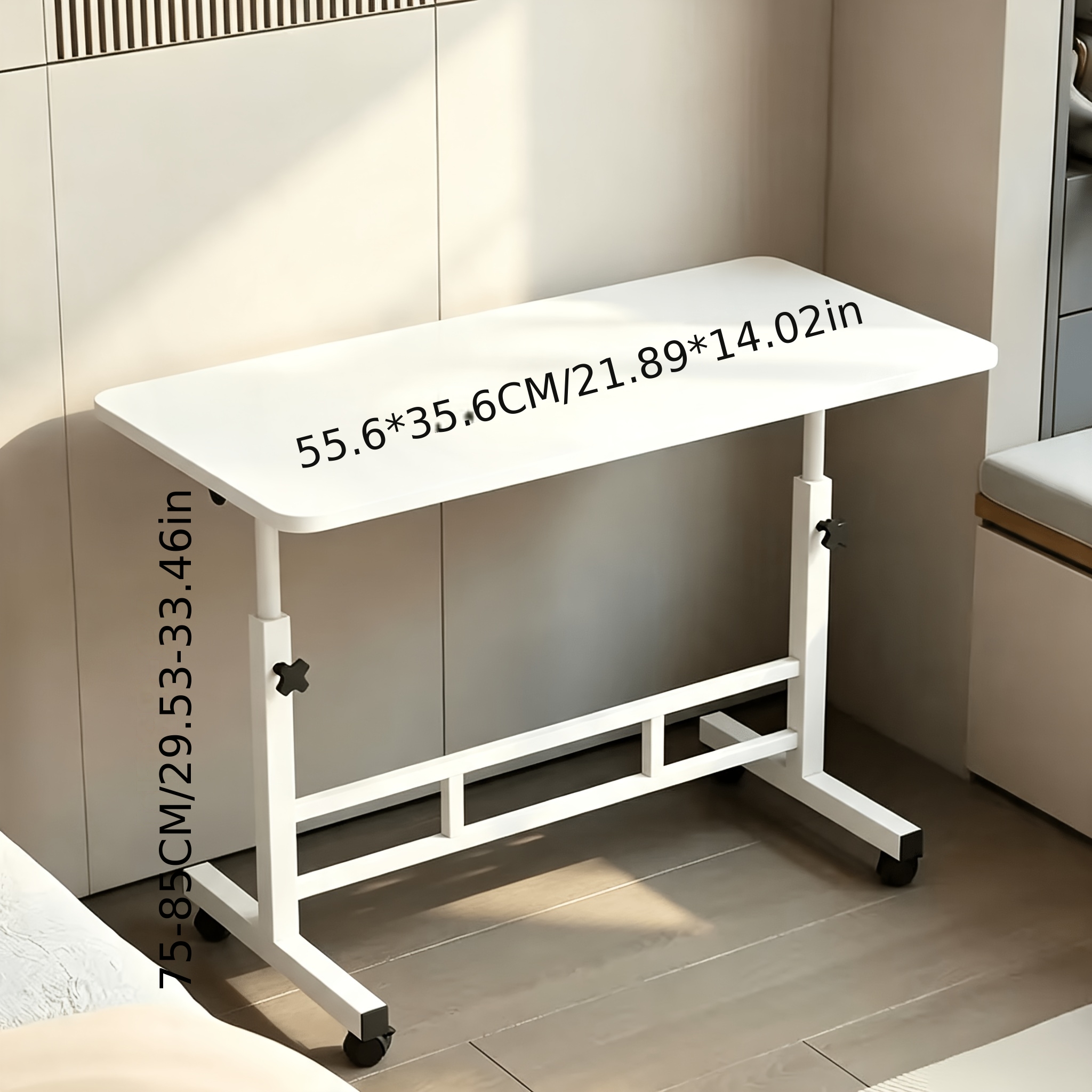 TEMU Adjustable Height Mobile Laptop Desk With Tiltable Desktop And Device Stand - Home Office Rolling Computer Workstation, Easy To Move, Suitable