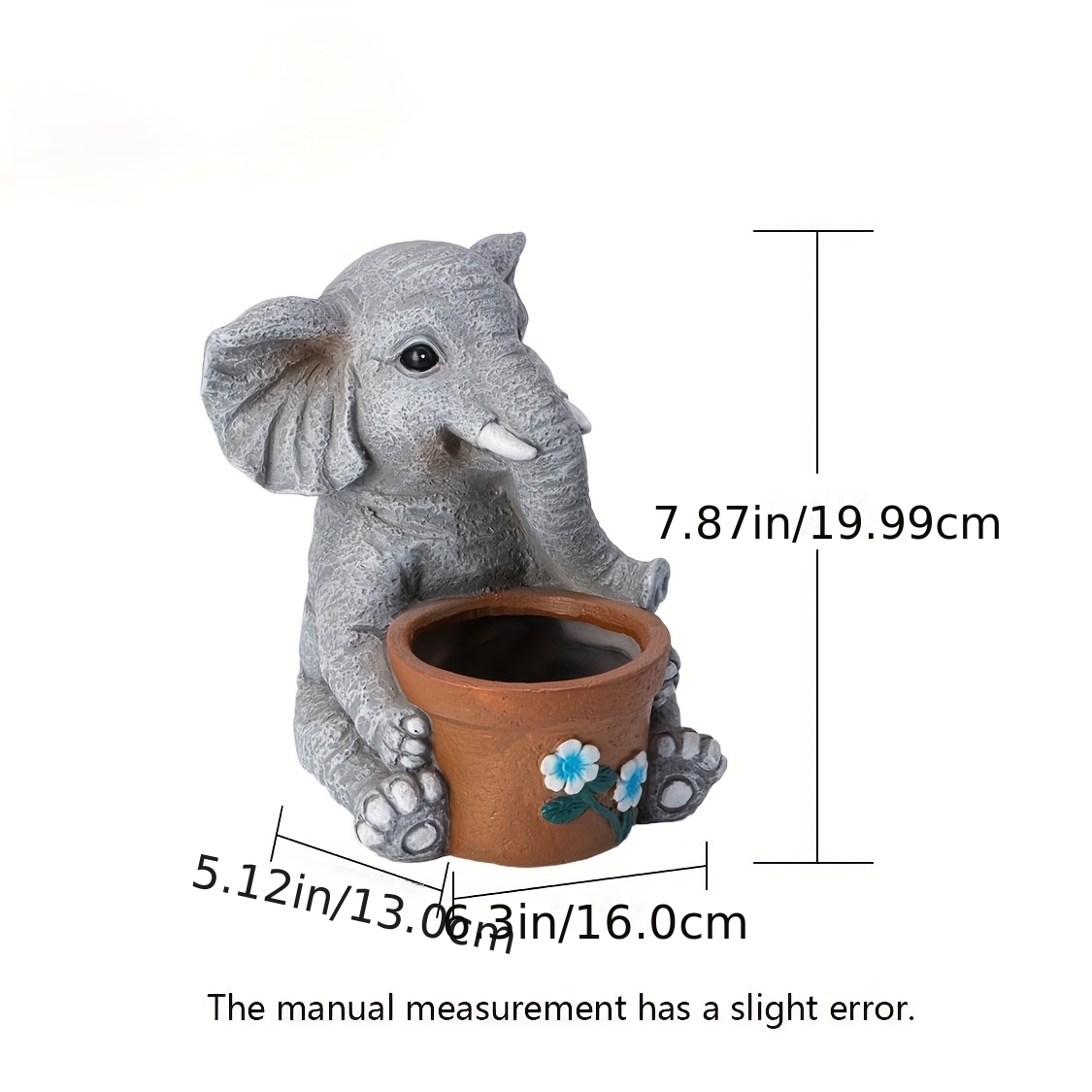 Image of Original Resin Crafts Garden Balcony Decoration Animals Cute Elephant Creative Statue Sculpture Flowerpot Gray Elephant Embrace Flowerpot.