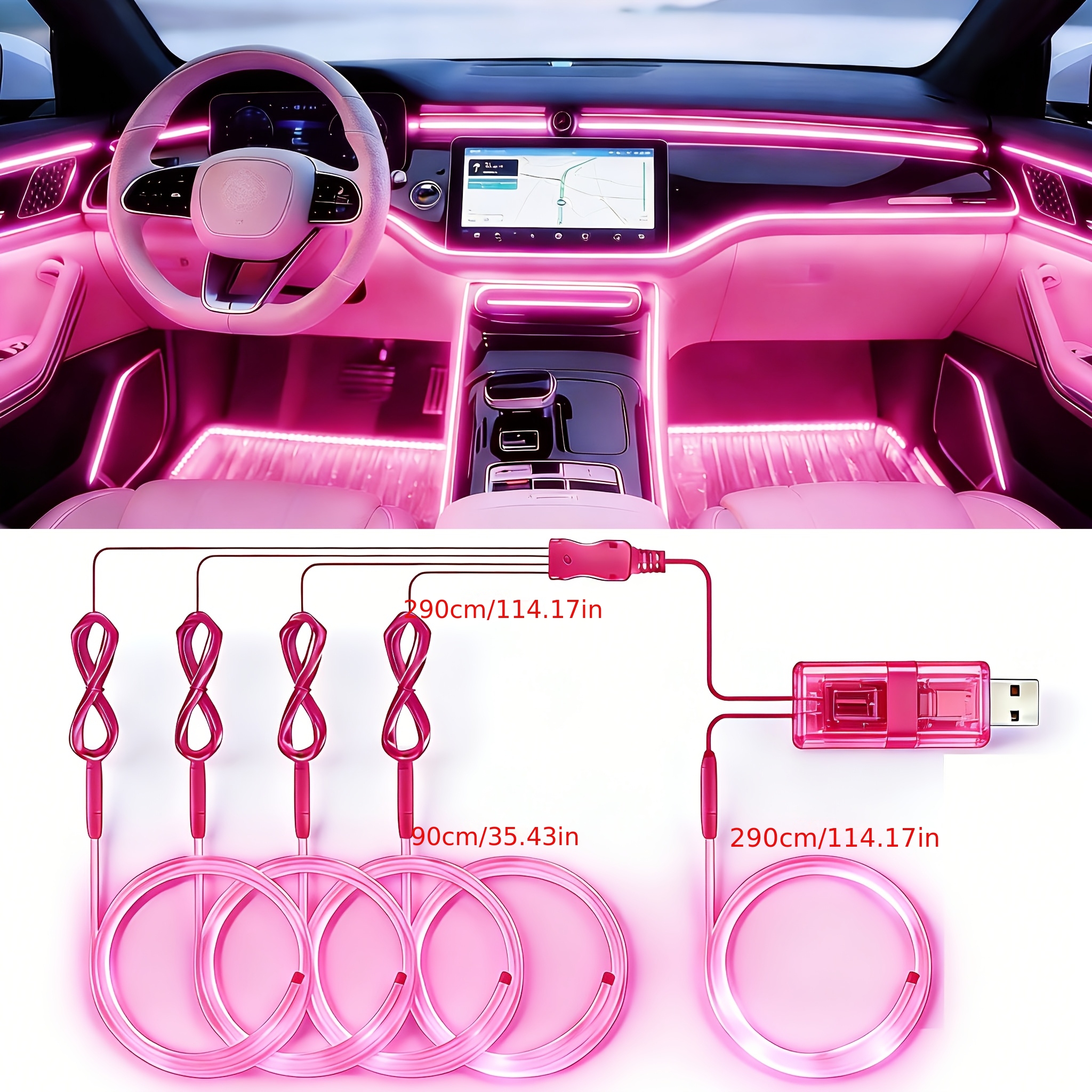 -car Led Light Strip, Equipped With Wireless App And Remote Control, Rgb Ambient Lighting Kit, Including 256 Inch Fiber Optic Interior Light, Men's Truck Accessories, Car Led Lights, Cool Lighting
