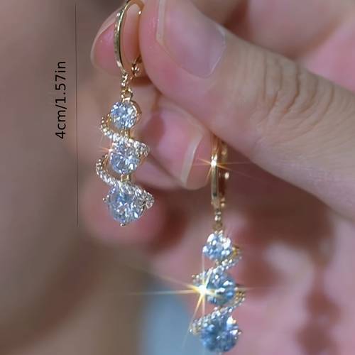 pendientes de borlas de circonita sintética retorcida ultrabrillantes de lujo y con para mujer, clips de oreja versátiles para casual, accesorios de oreja elegantes y versátiles