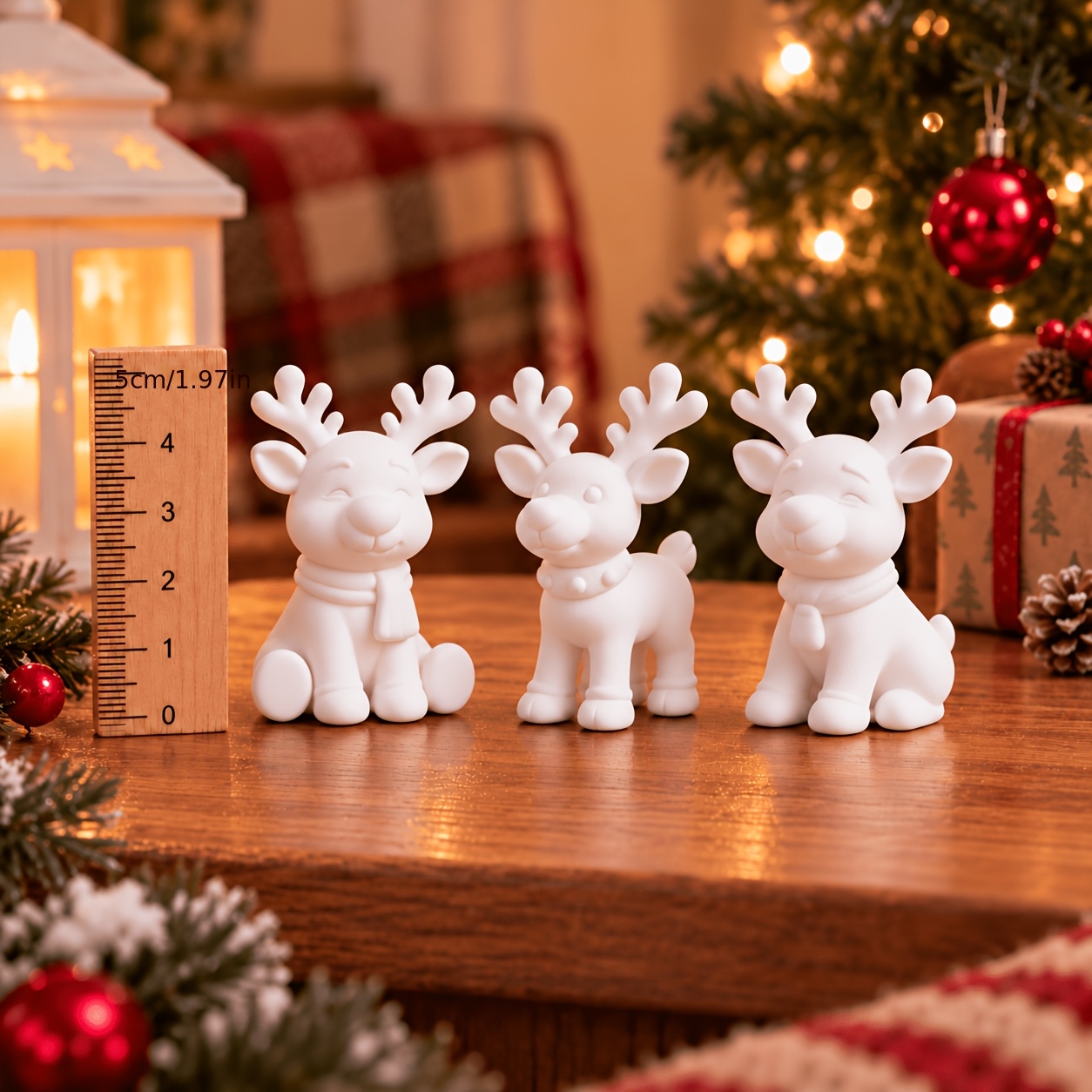 TEMU Ensemble de 3 ornements de de Noël pour décoration d'intérieur, centre de table, décoration de bureau - Figurines élégantes de en plastique avec