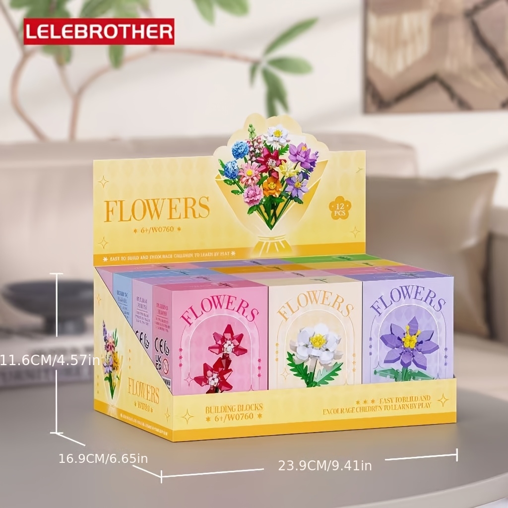 TEMU 12pcs Assorted Flower Branch Building Blocks, Flower Building Blocks, Diy Living Room Tabletop Decorations, Party Scene Decor, Holiday &