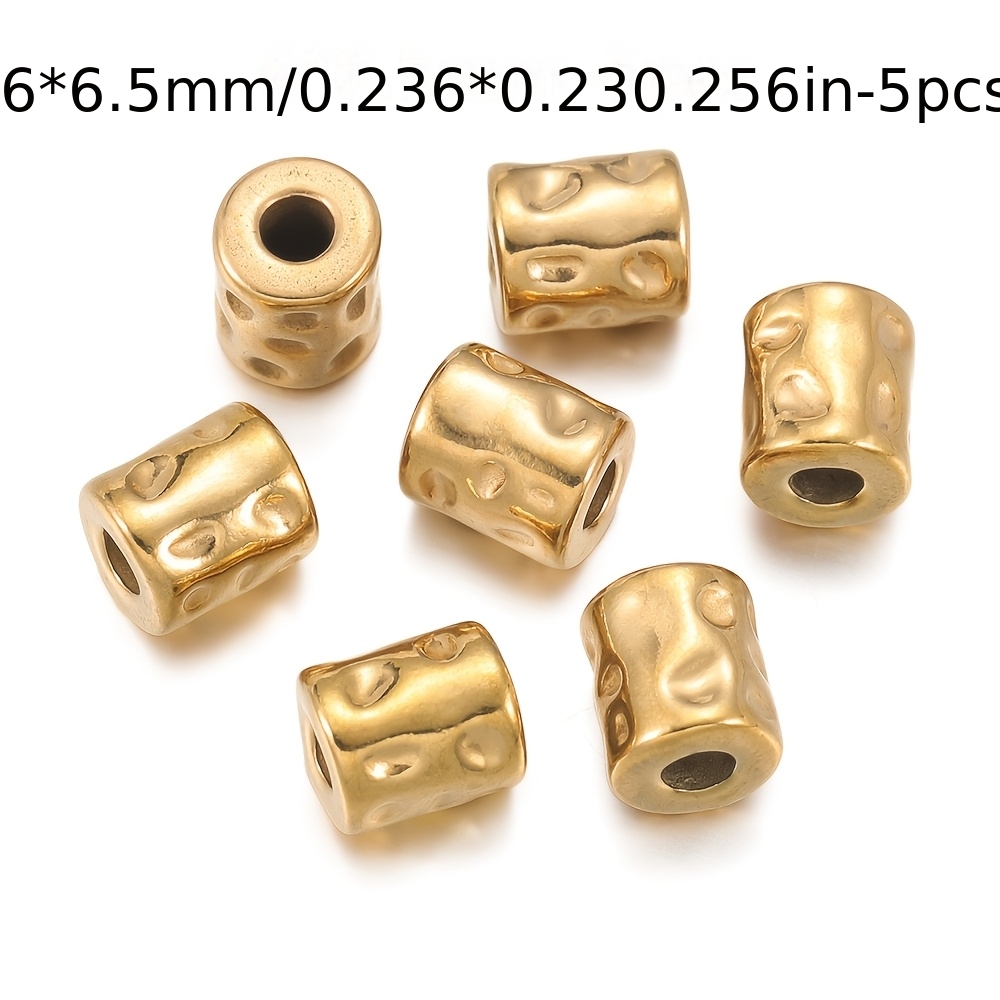 Image of 5pcs Stainless Steel Tube Beads Golden Spacer Loose Beads For Charm Necklace Bracelet Jewelry Making Supplies