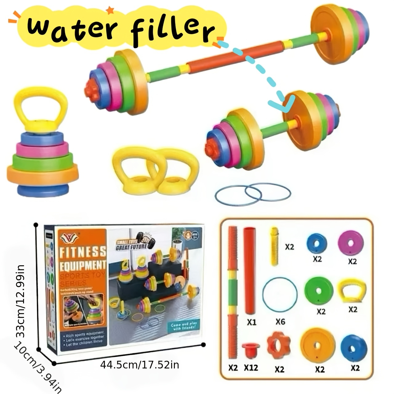 TEMU Weightlifting Set Dumbbell Barbell Kettlebell Ring Adjustable Fitness Equipment Toy, Suitable For Children Outdoor Game Training Weightlifting