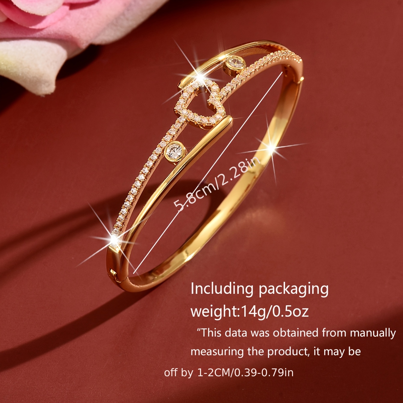 Women's Heart-Shaped Rhinestone Bracelet, Chic Double-Ring Design