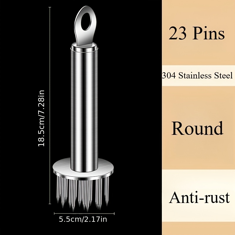 TEMU 1pc 304 Stainless Steel Meat Tenderizer - With 23/28 Pins - Professional Kitchen Tool For Steak, Beef & Chicken - Durable Material, Professional