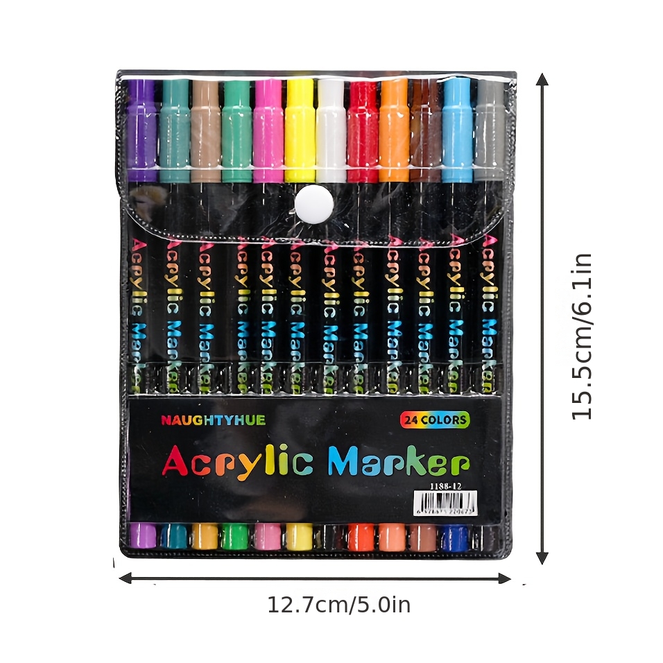 Image of Double-headed 24 Colors = 12pcs Acrylic Marker Student Set, Non-permeable Paper Art Painting Pen, Acrylic Pen, Student Painting Graffiti