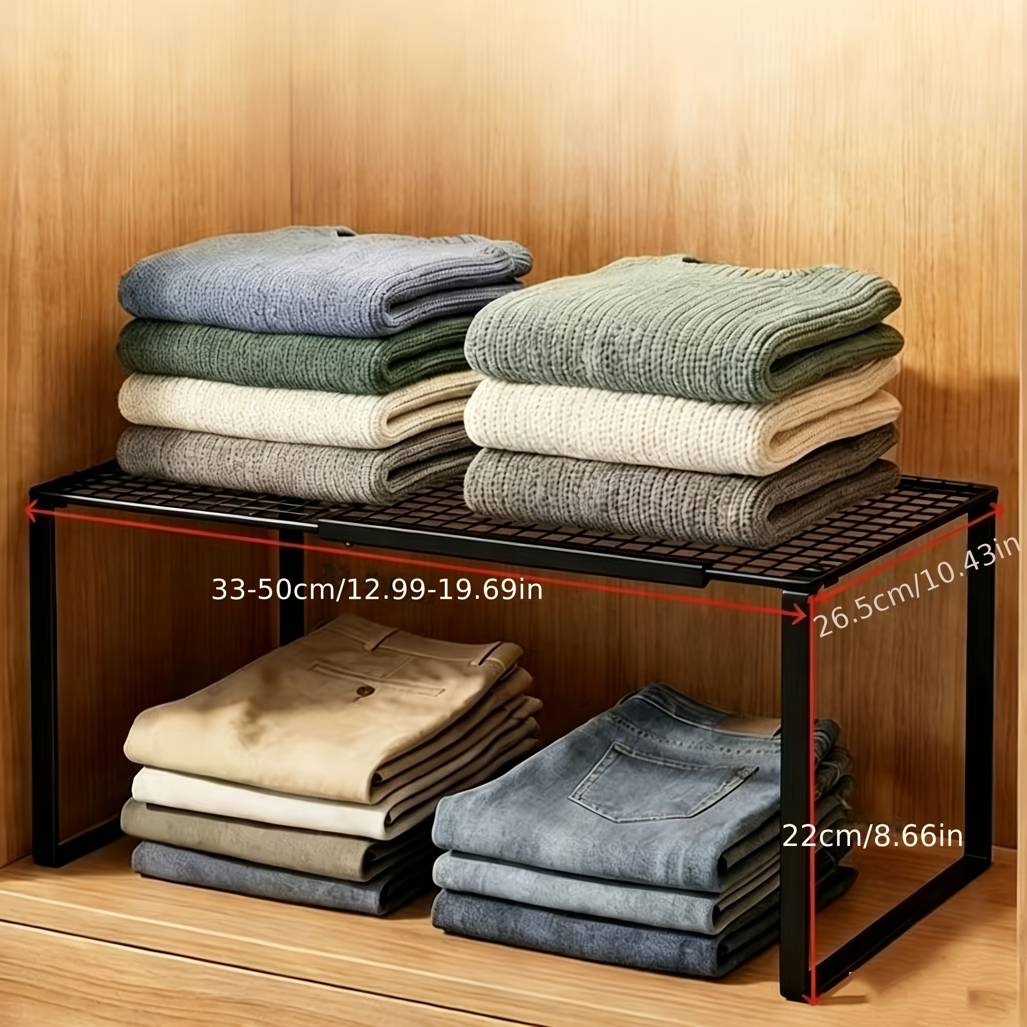 TEMU 1pc Heavy-duty Adjustable Closet Shelf Organizer - Height-adjustable Vertical Storage Rack, Retractable Design, Space- Clothes And Shoe Rack,