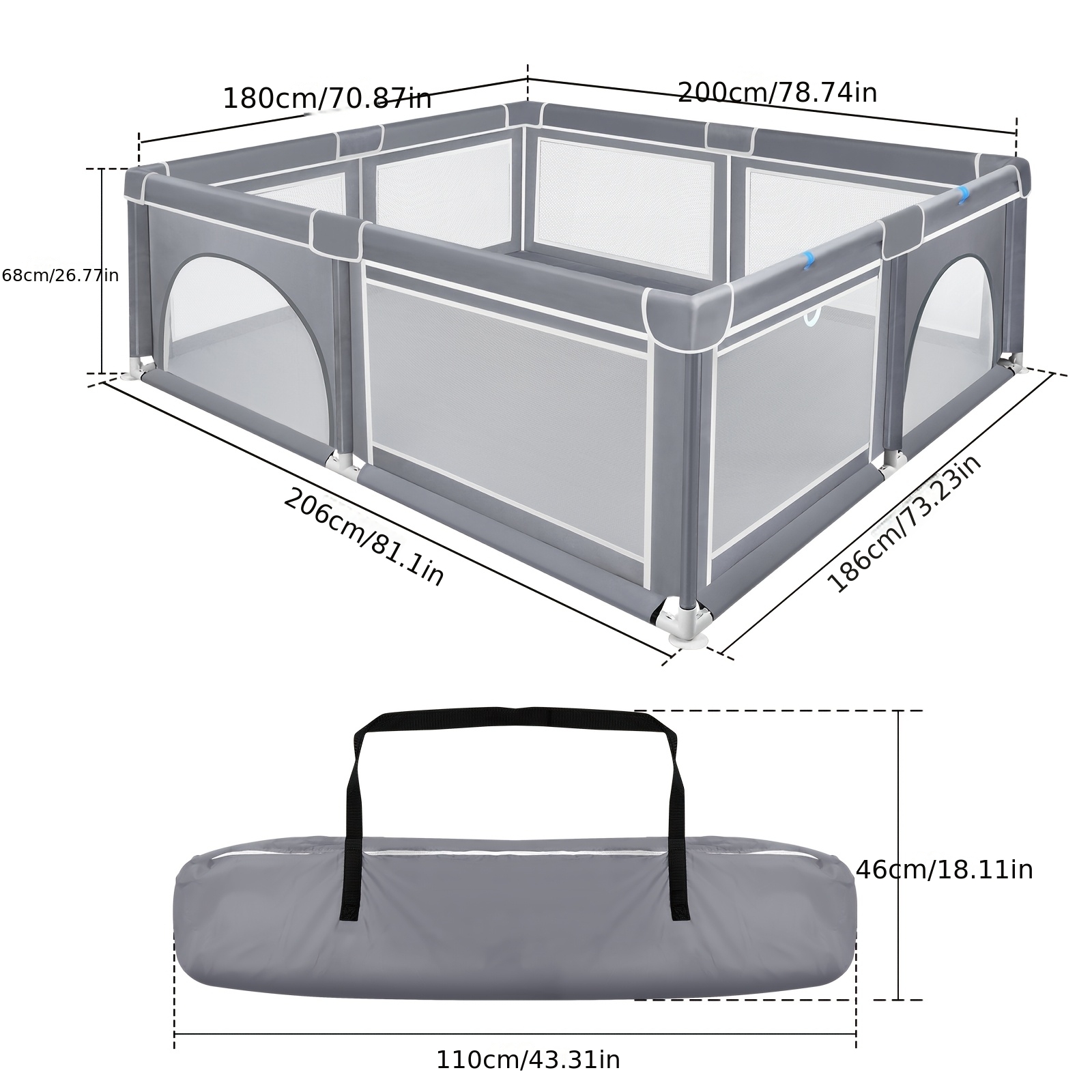 Grey Playpen With Breathable Mesh, Baby Playpen With Crawling Door, Suitable For Indoor And Outdoor Use
