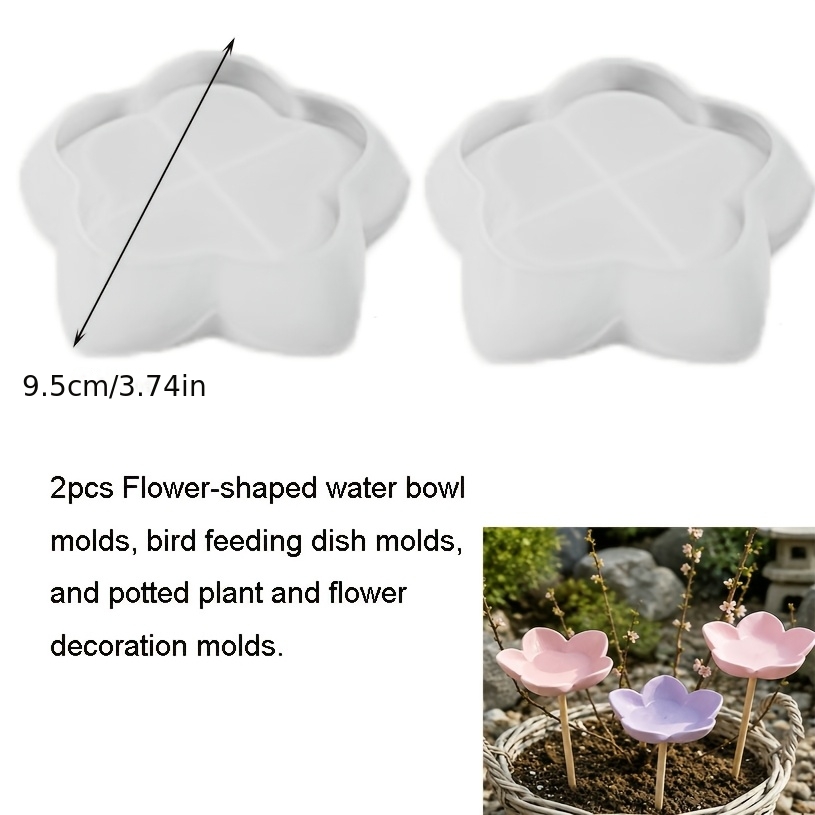 TEMU 2pcs Silicone Clay Mold Set: Flower Water Basin Silicone Molds, Outdoor Lawn Flower Stake Decoration Molds, Flower Plate Decorative Water Basin