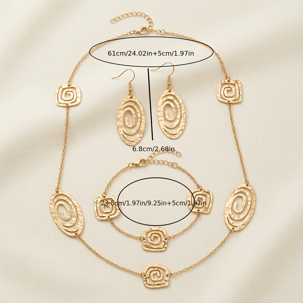 4pcs Golden Hammered Geometric Jewelry Set, Minimalist