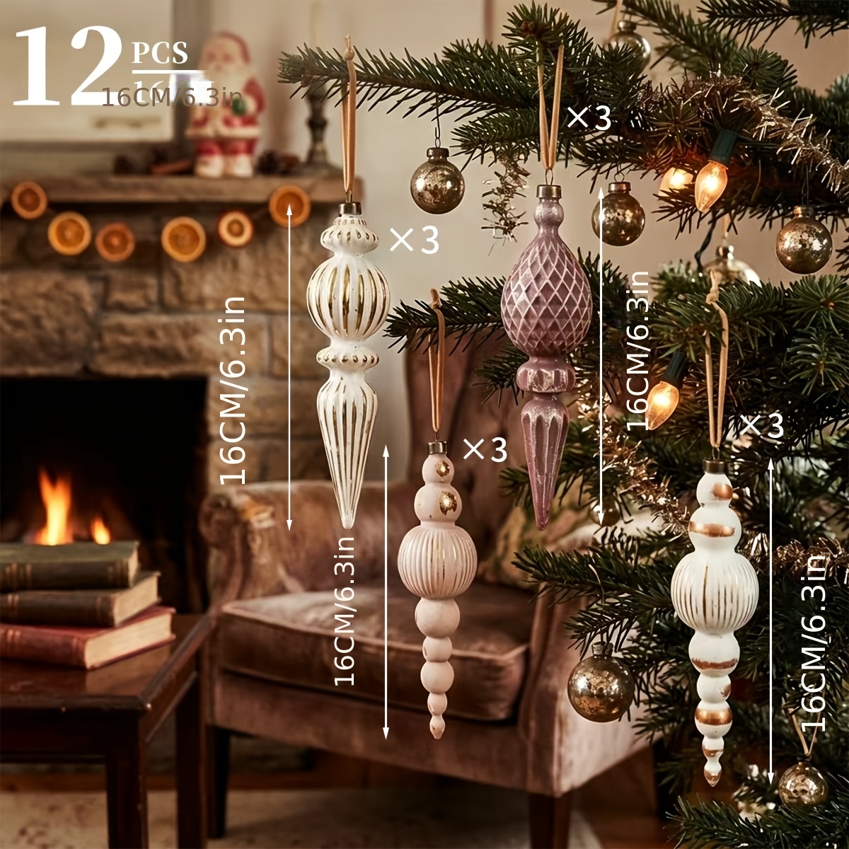TEMU 12pcs 16cm/6.3in Irregular Christmas Balls, Christmas Tree Ornaments, Festival Hanging Decor Balls, Colorful Hanging Baubles For Living Room